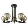 Cradle 5 Light Semi Flush Ceiling Light In Matt Black With Smoked Glass Shades