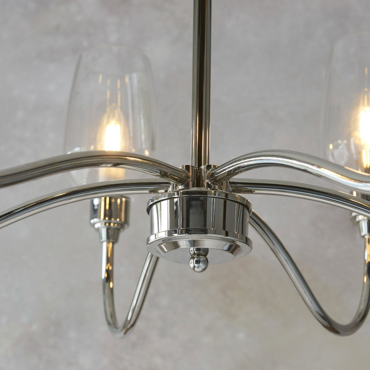 Martell Six Light Pendant in Bright Nickel & Clear Glass
