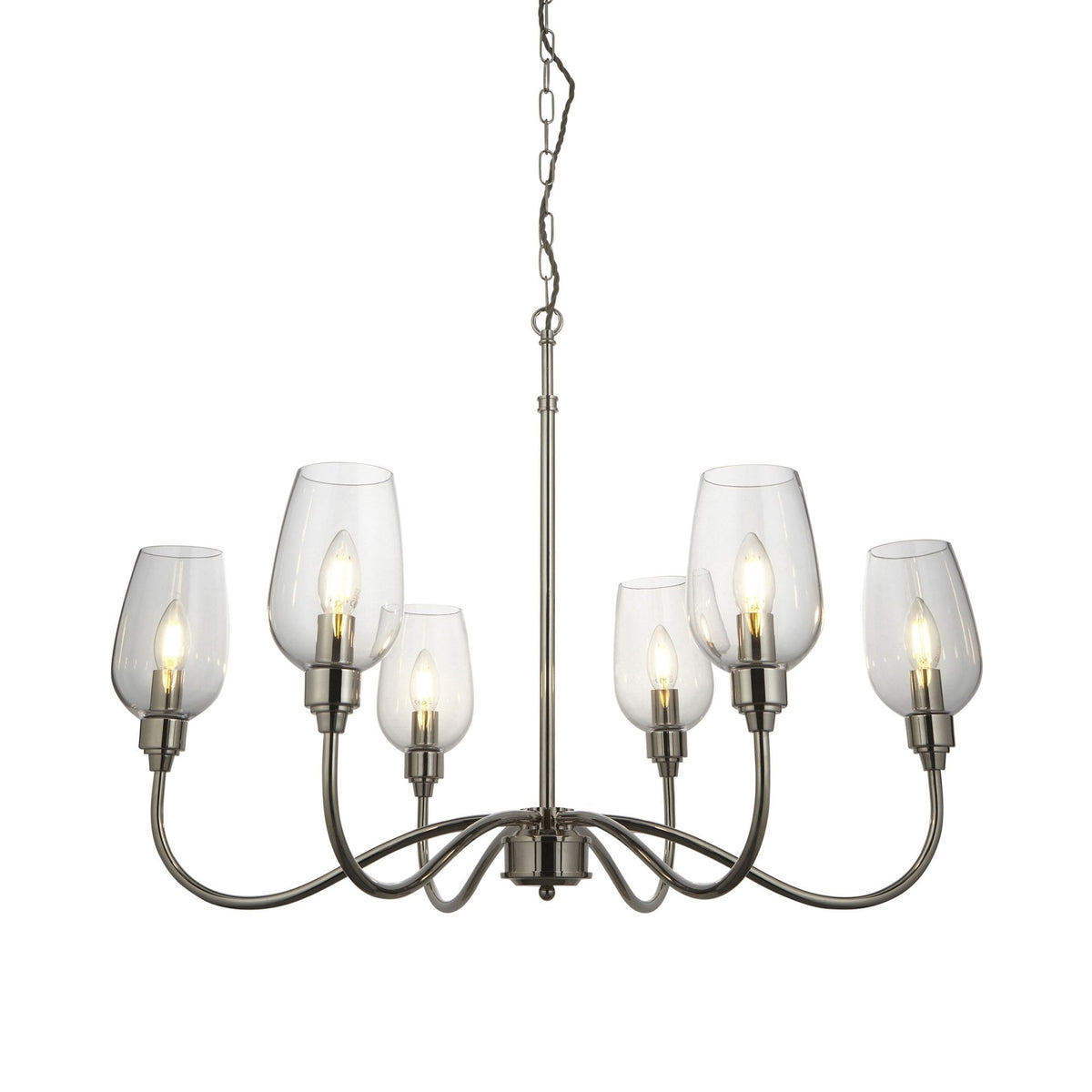 Martell Six Light Pendant in Bright Nickel & Clear Glass