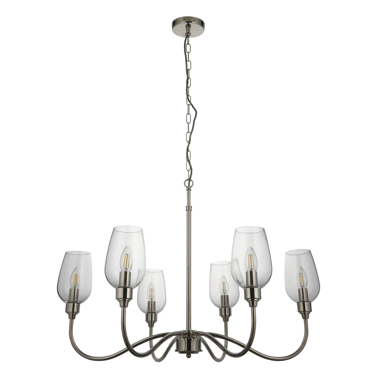 Martell Six Light Pendant in Bright Nickel & Clear Glass