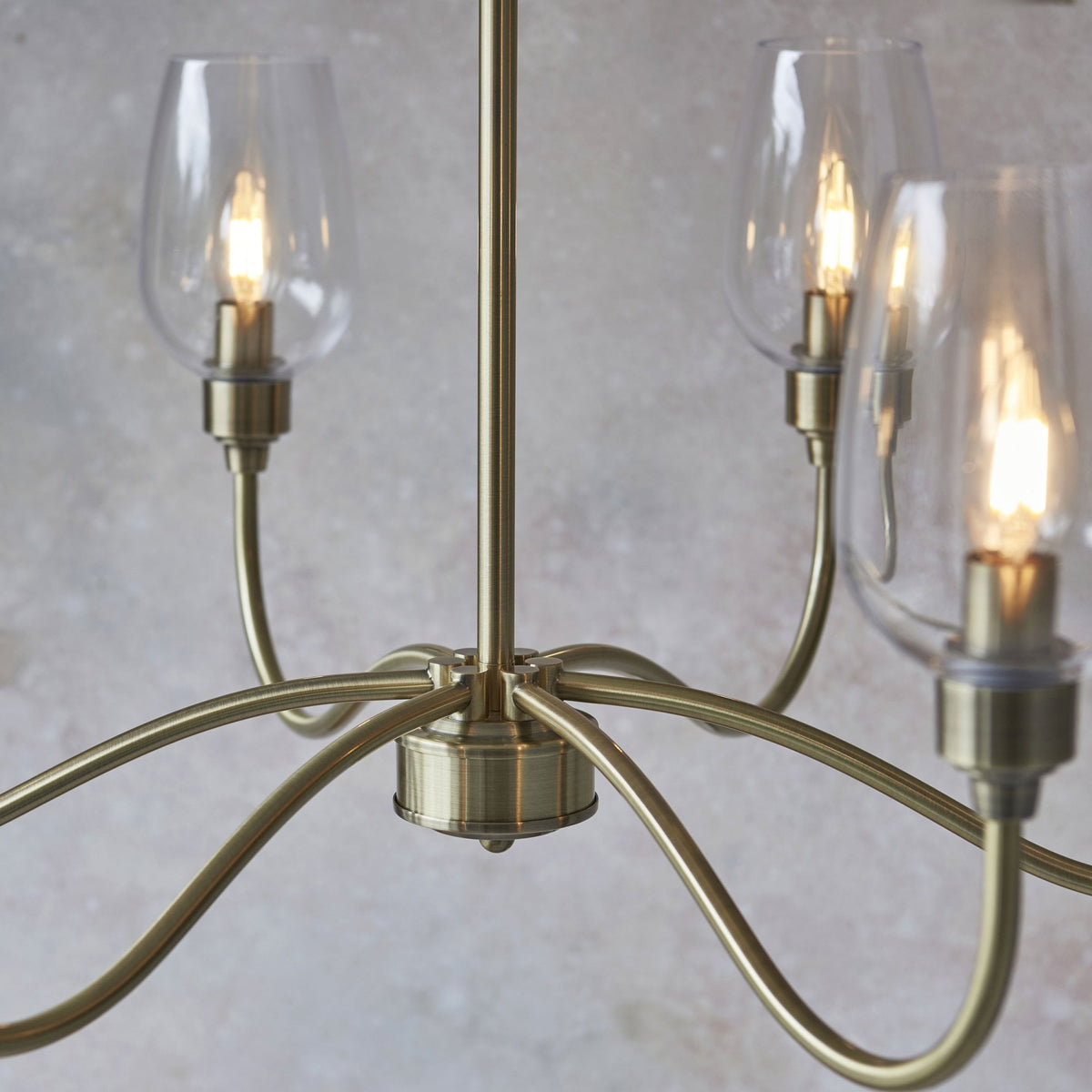Martell Six Light Pendant in Antique Brass & Clear Glass