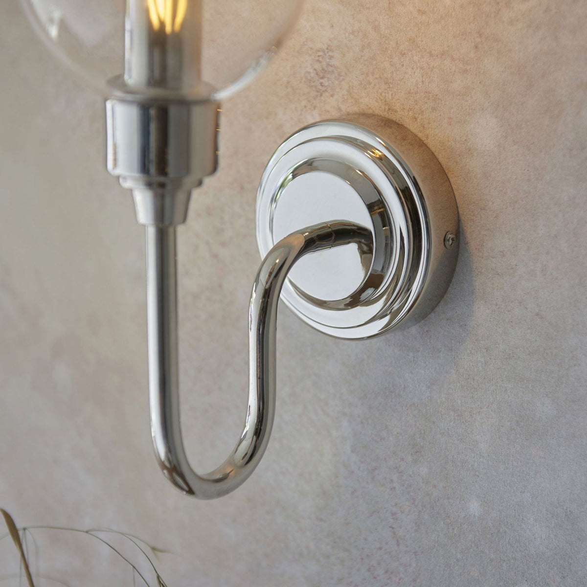 Martell Single Wall Light in Bright Nickel & Clear Glass