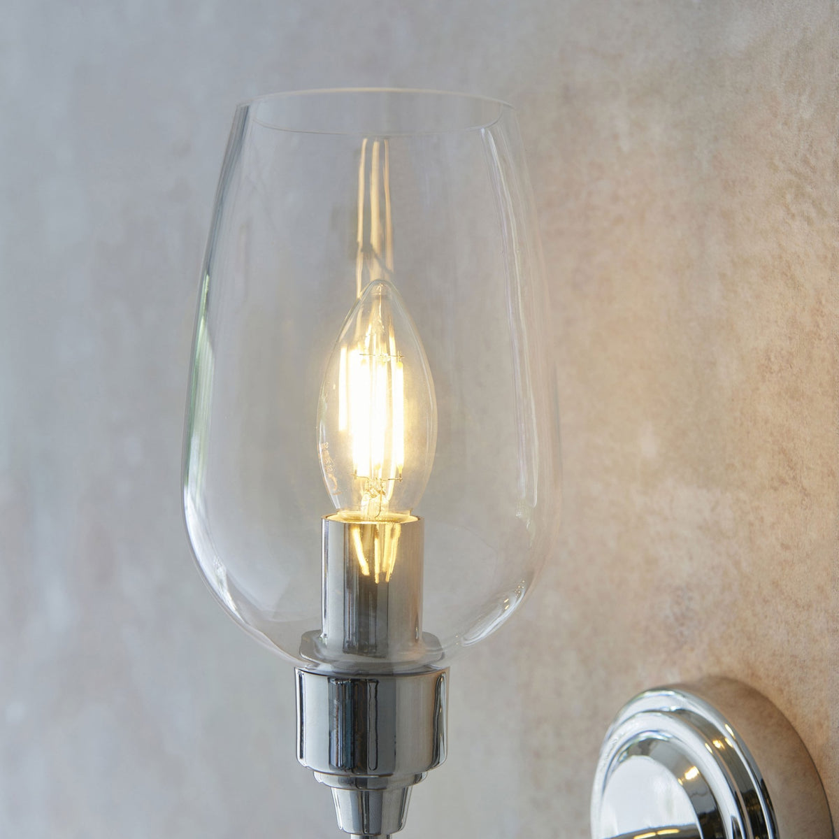 Martell Single Wall Light in Bright Nickel & Clear Glass