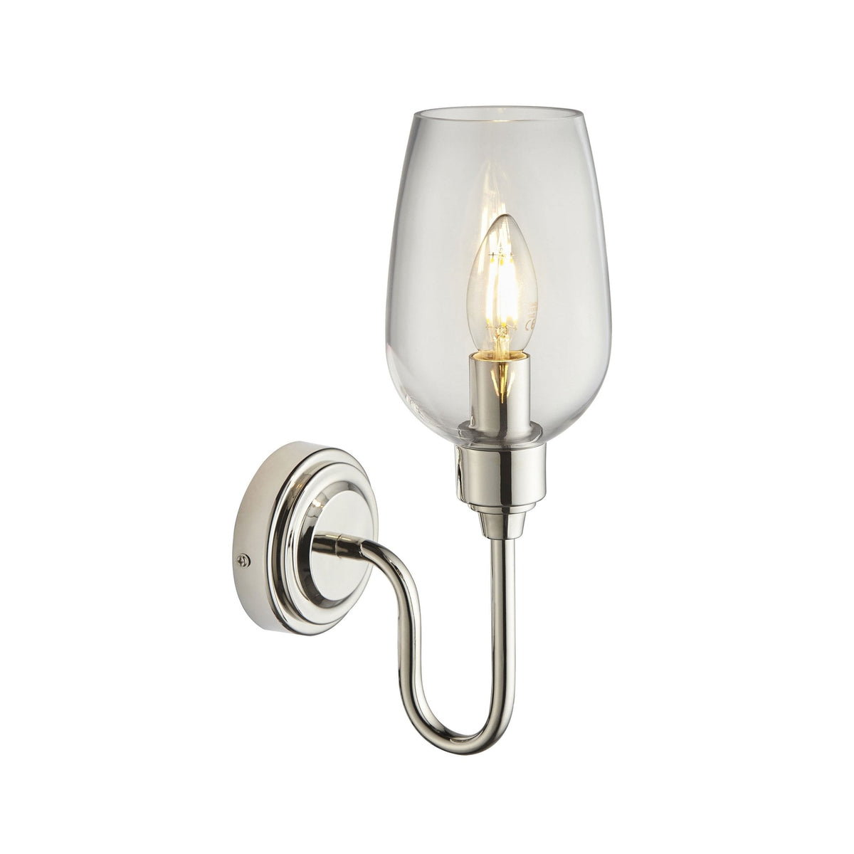 Martell Single Wall Light in Bright Nickel & Clear Glass