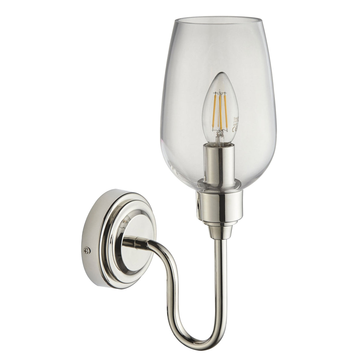 Martell Single Wall Light in Bright Nickel & Clear Glass