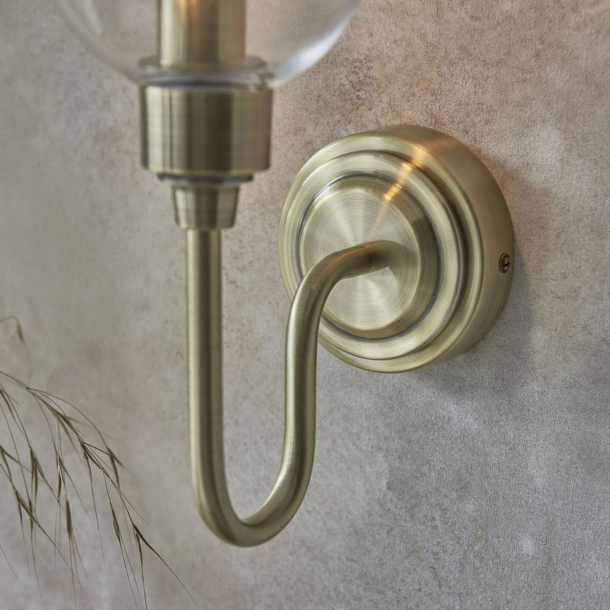 Martell Single Wall Light in Antique Brass & Clear Glass