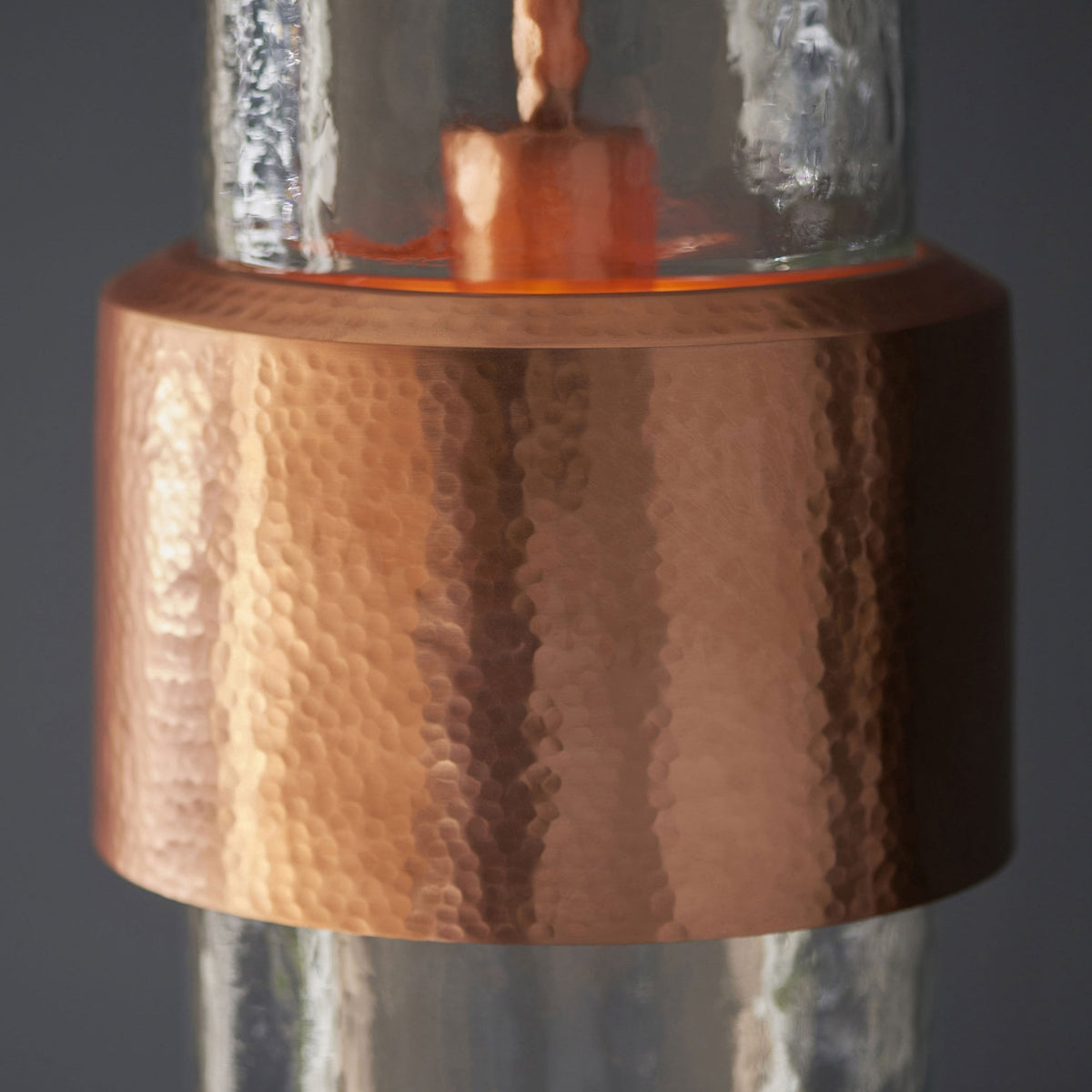 Chiswell Pendant in a Hammered Copper & Clear Textured Glass