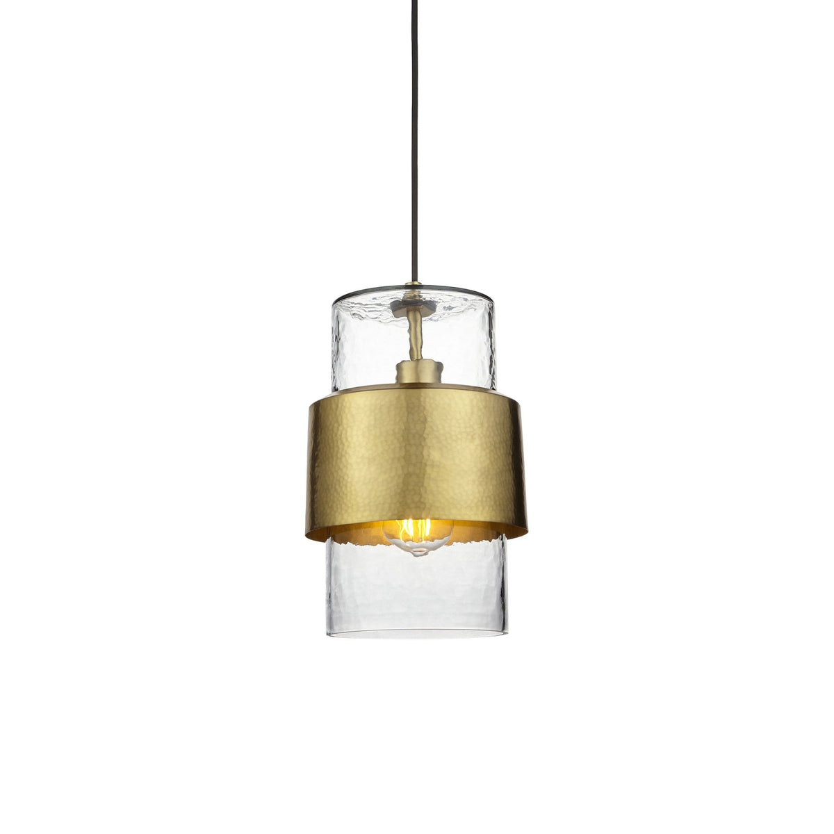 Chiswell Pendant in a Hammered Brass & Clear Textured Glass