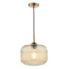 Demarius Single Pendant In Natural Brass With Amber Ribbed Glass Shade