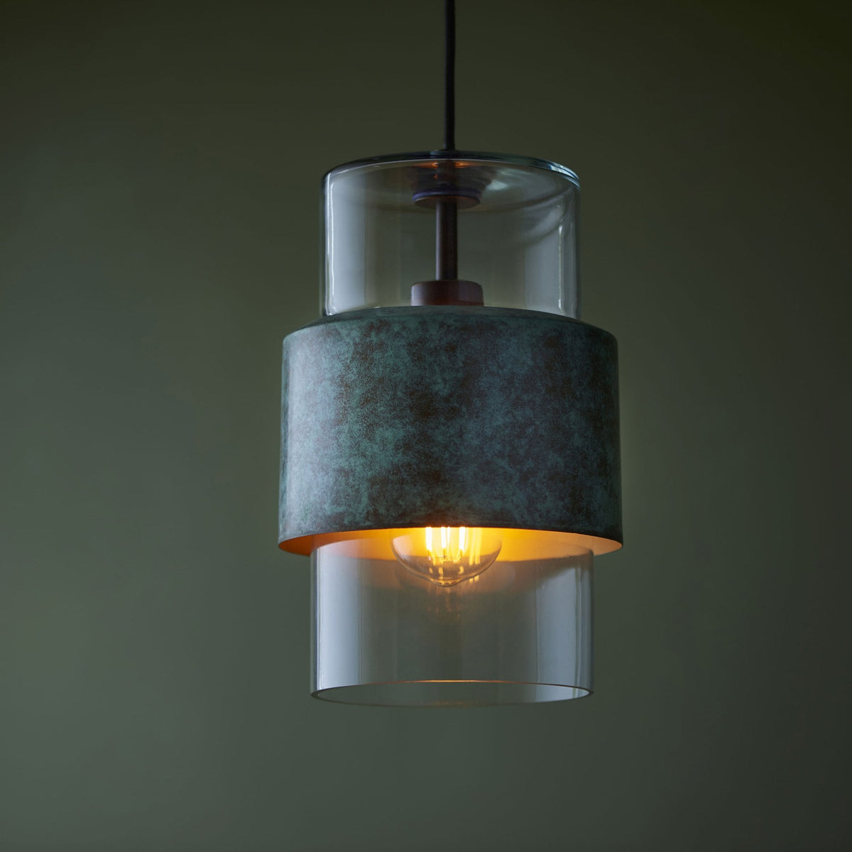 Chiswell Pendant in Verdigris Bronze & Clear Glass