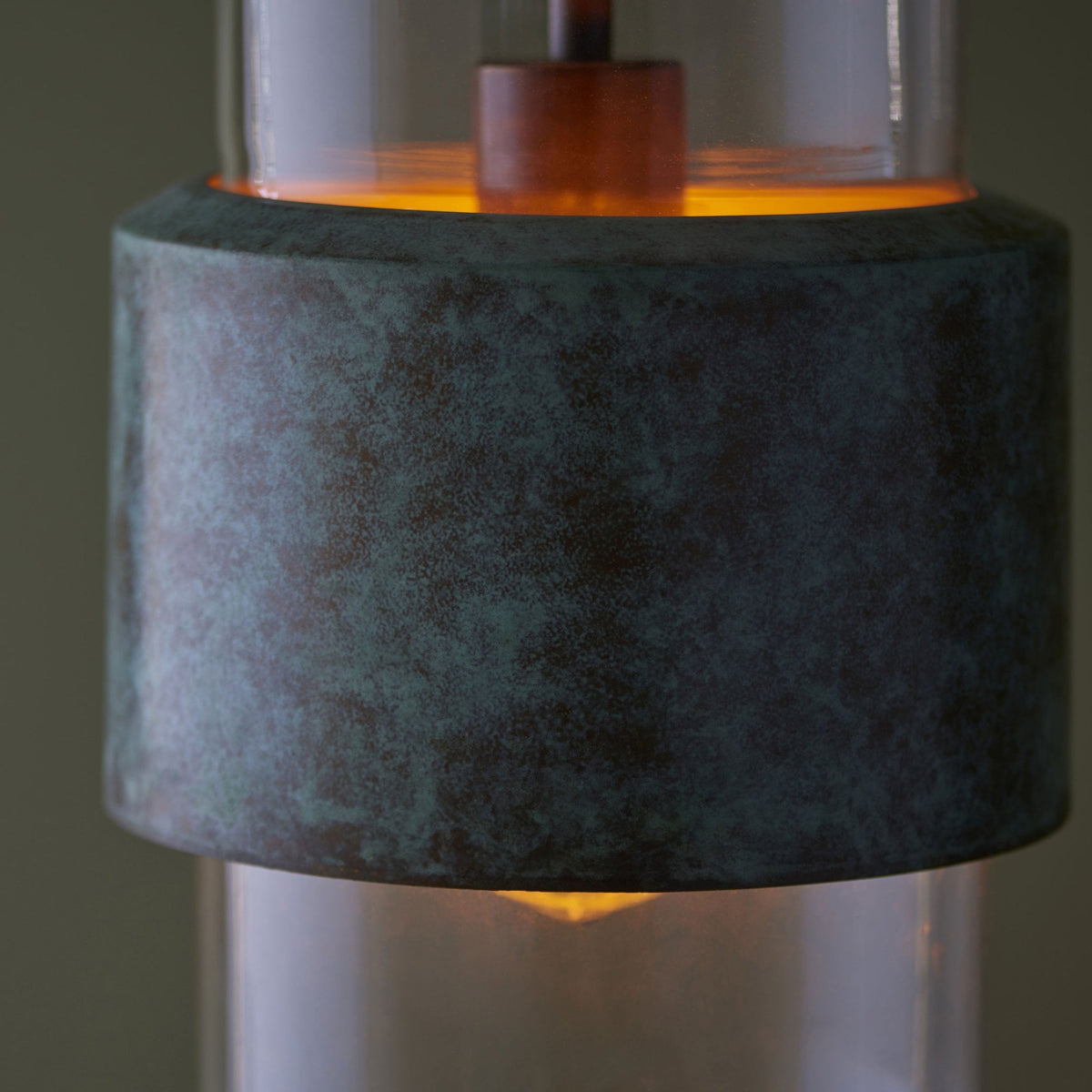 Chiswell Pendant in Verdigris Bronze & Clear Glass