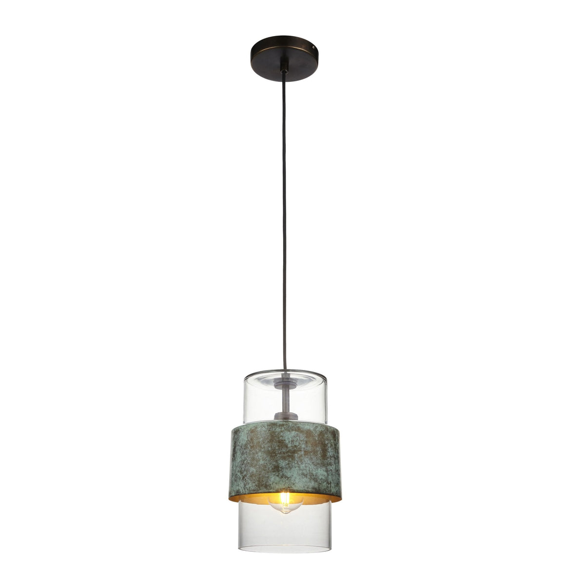 Chiswell Pendant in Verdigris Bronze & Clear Glass