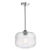 Demarius Single Pendant In Polished Chrome With Ribbed Glass Shade