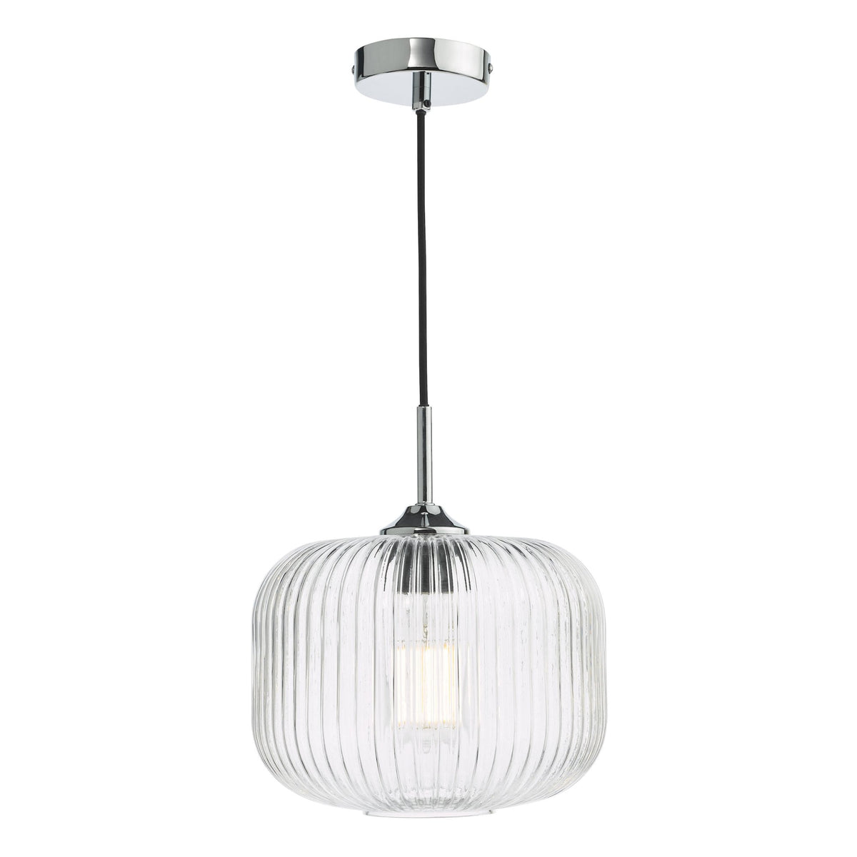 Demarius Single Pendant In Polished Chrome With Ribbed Glass Shade