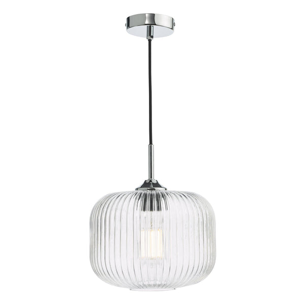 Demarius Single Pendant In Polished Chrome With Ribbed Glass Shade