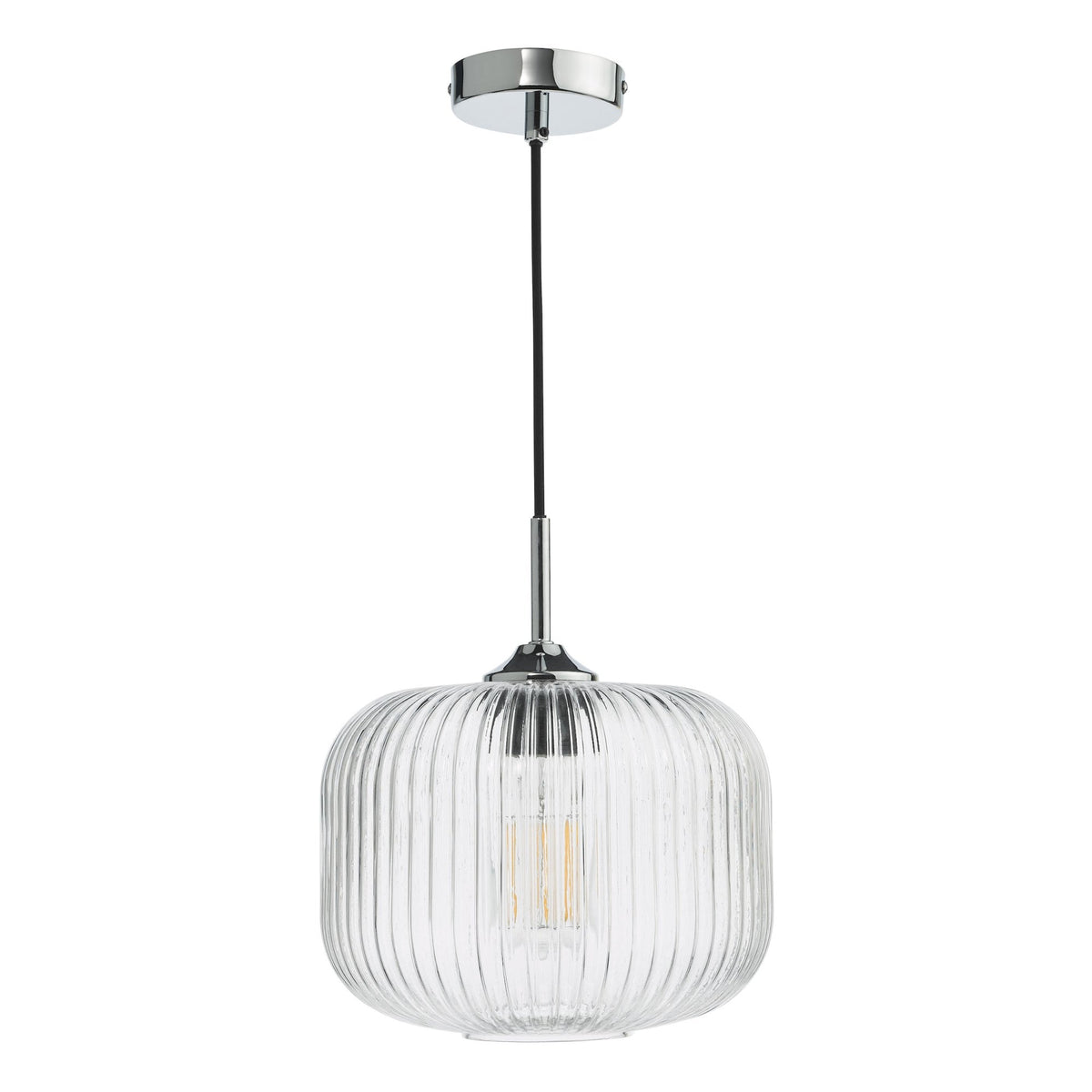 Demarius Single Pendant In Polished Chrome With Ribbed Glass Shade