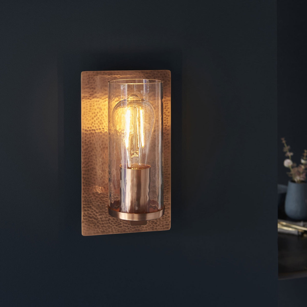 Chiswell Wall Light Hammered Copper & Clear Textured Glass