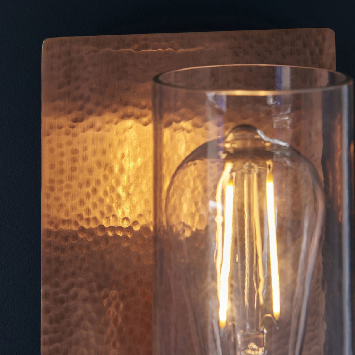 Chiswell Wall Light Hammered Copper & Clear Textured Glass