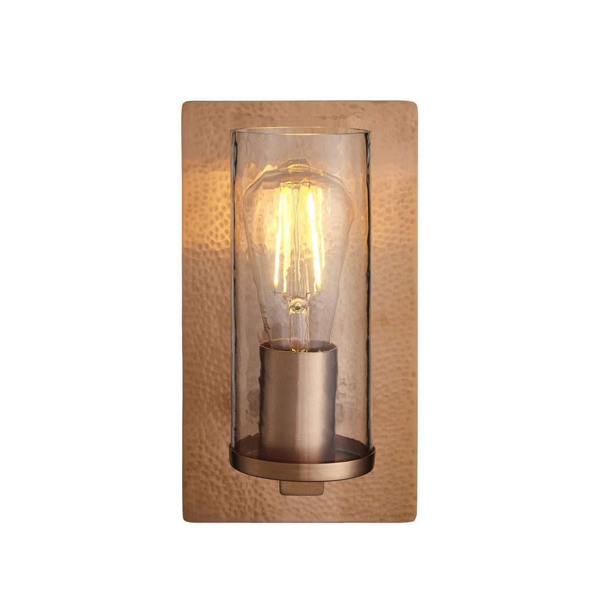 Chiswell Wall Light Hammered Copper & Clear Textured Glass
