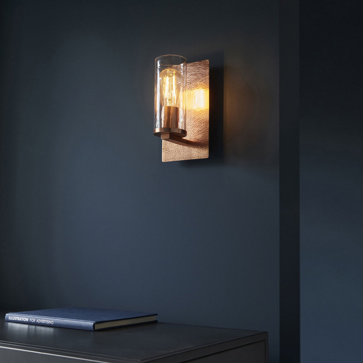 Chiswell Wall Light Hammered Copper & Clear Textured Glass