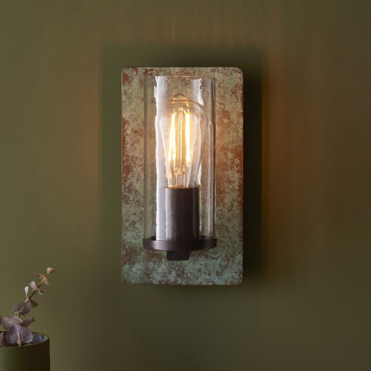 Chiswell Wall Light in Verdigris Bronze & Clear Glass
