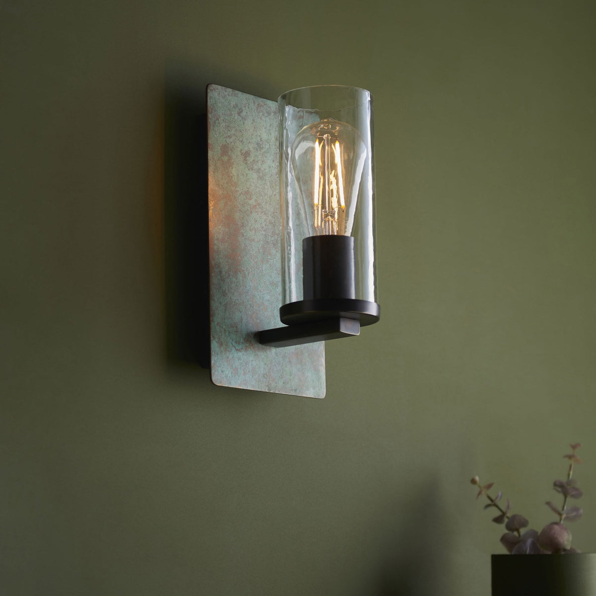 Chiswell Wall Light in Verdigris Bronze & Clear Glass
