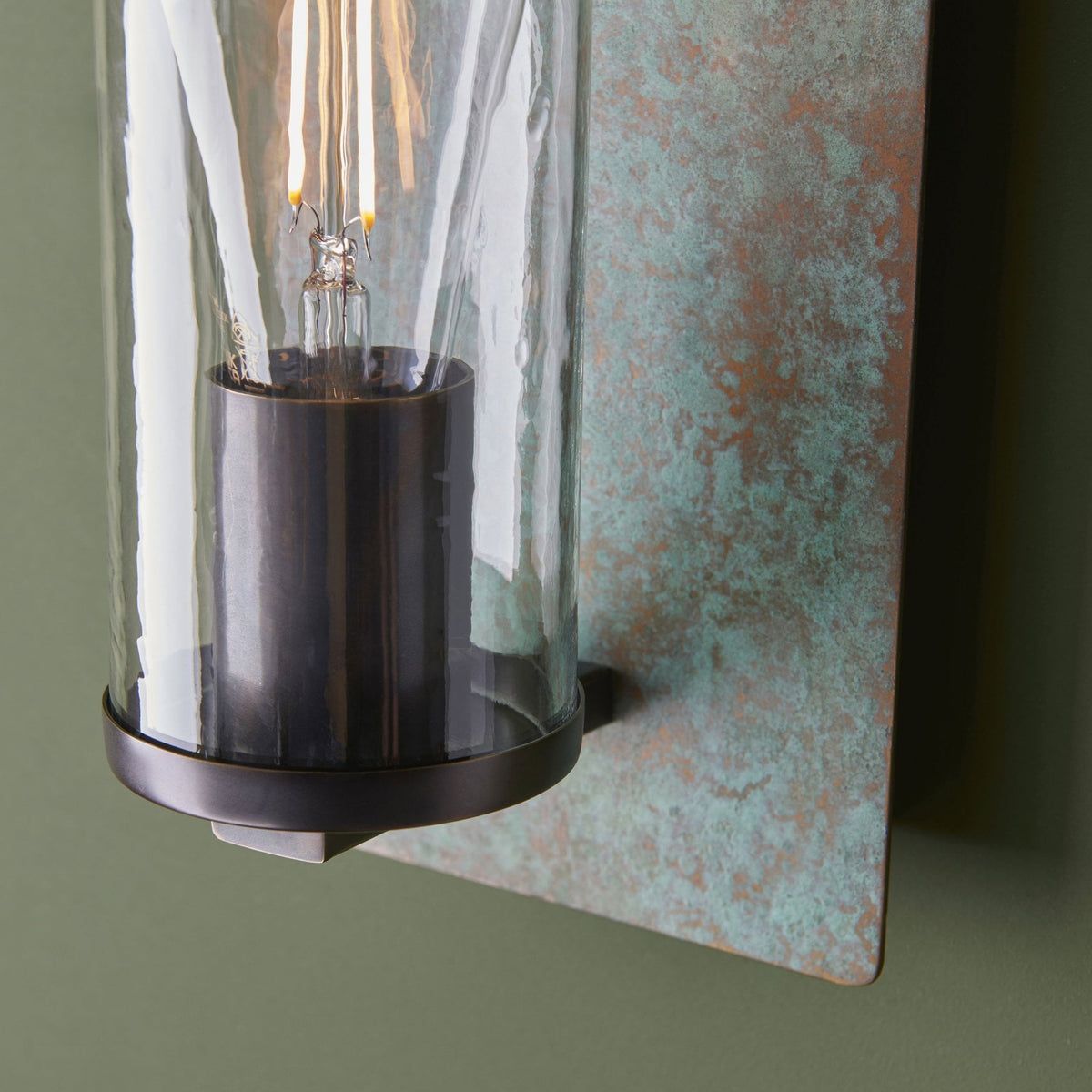 Chiswell Wall Light in Verdigris Bronze & Clear Glass