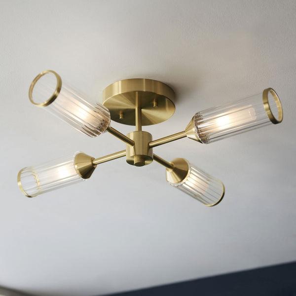 Gillingham 4 Light Semi Flush in Satin Brass