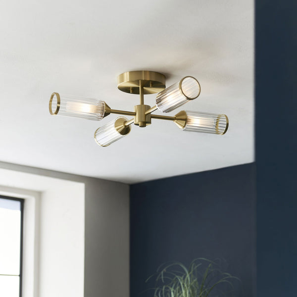 Gillingham 4 Light Semi Flush in Satin Brass