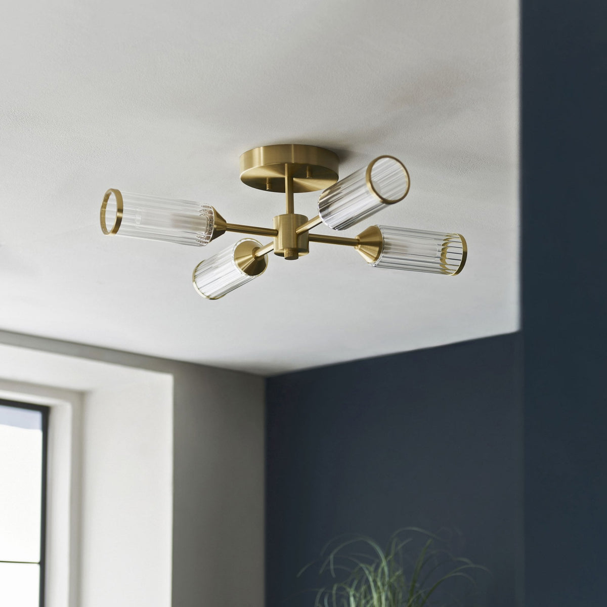 Gillingham 4 Light Semi Flush in Satin Brass