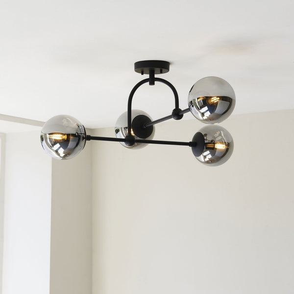 Overcombe Four Light Semi Flush Ceiling Light in Matt Black