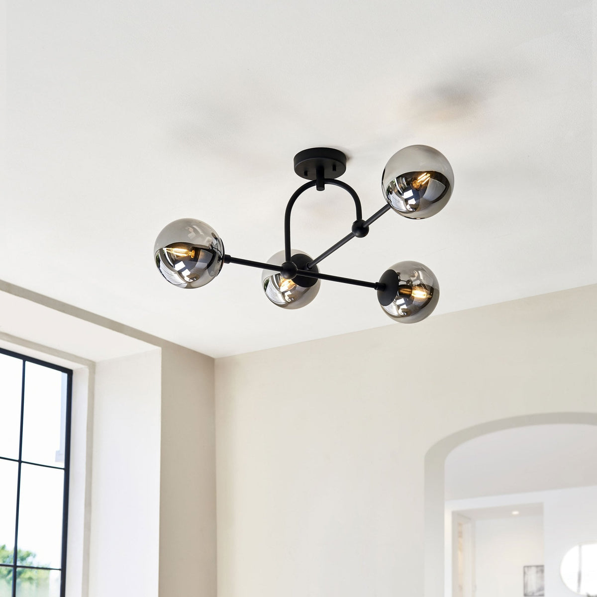 Overcombe Four Light Semi Flush Ceiling Light in Matt Black