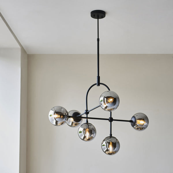 Overcombe Six Light Pendant in Matt Black