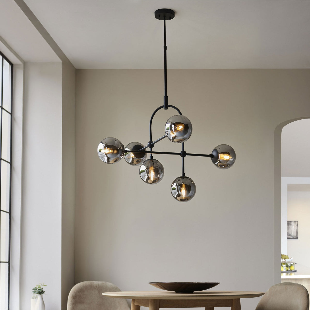 Overcombe Six Light Pendant in Matt Black