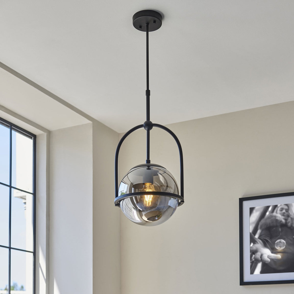 Overcombe Single Drop Pendant in Matt Black