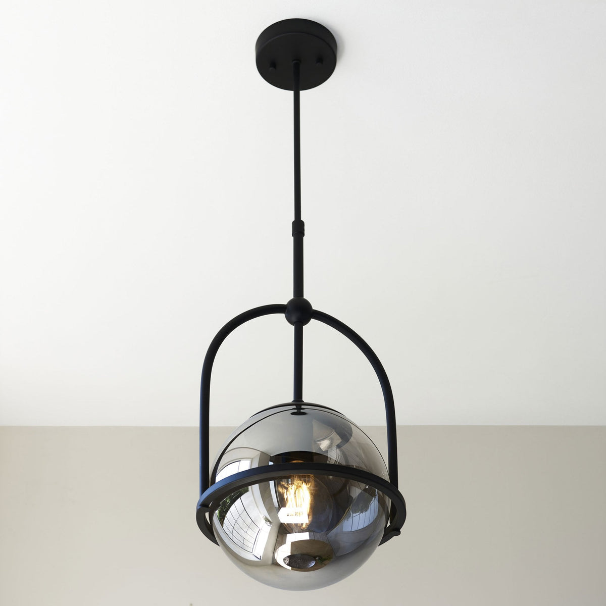 Overcombe Single Drop Pendant in Matt Black