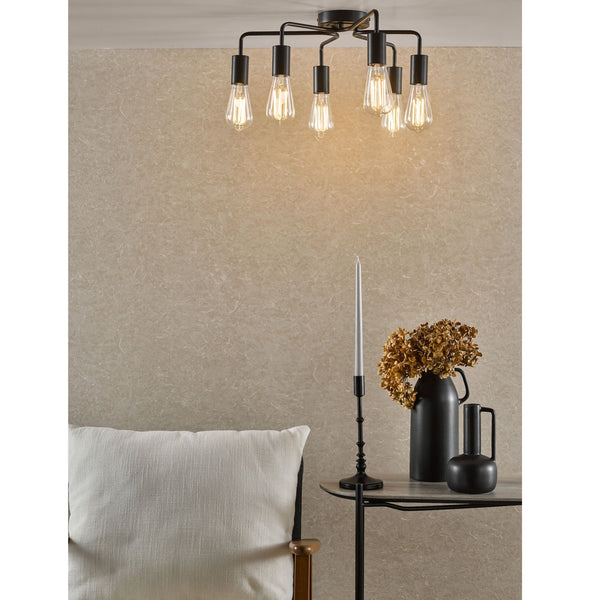 Dena 6 Light Semi Flush Ceiling Light In Matt Black