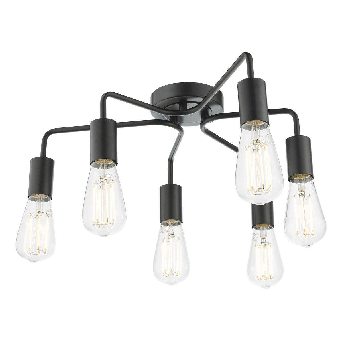 Dena 6 Light Semi Flush Ceiling Light In Matt Black