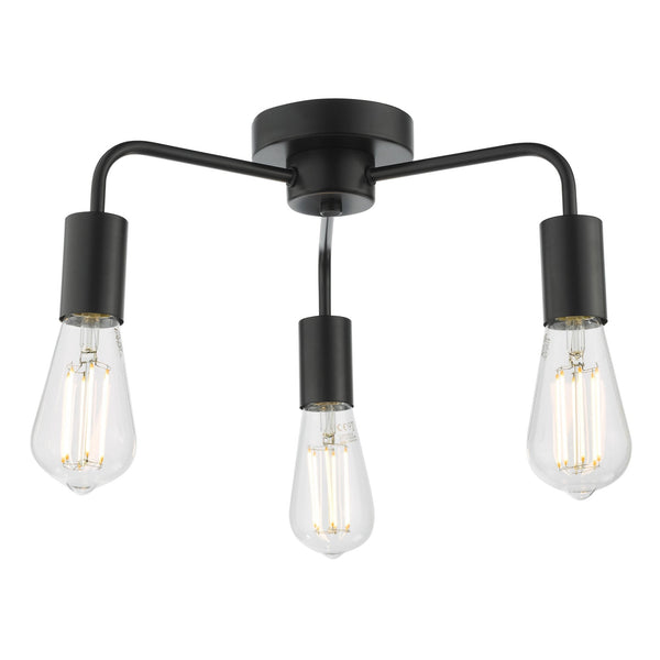 Dena 3 Light Semi Flush Ceiling Light In Matt Black