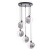 Federico 5 Light Cluster Pendant InMatt Black With Smoked & Clear Ribbed Glass Shades