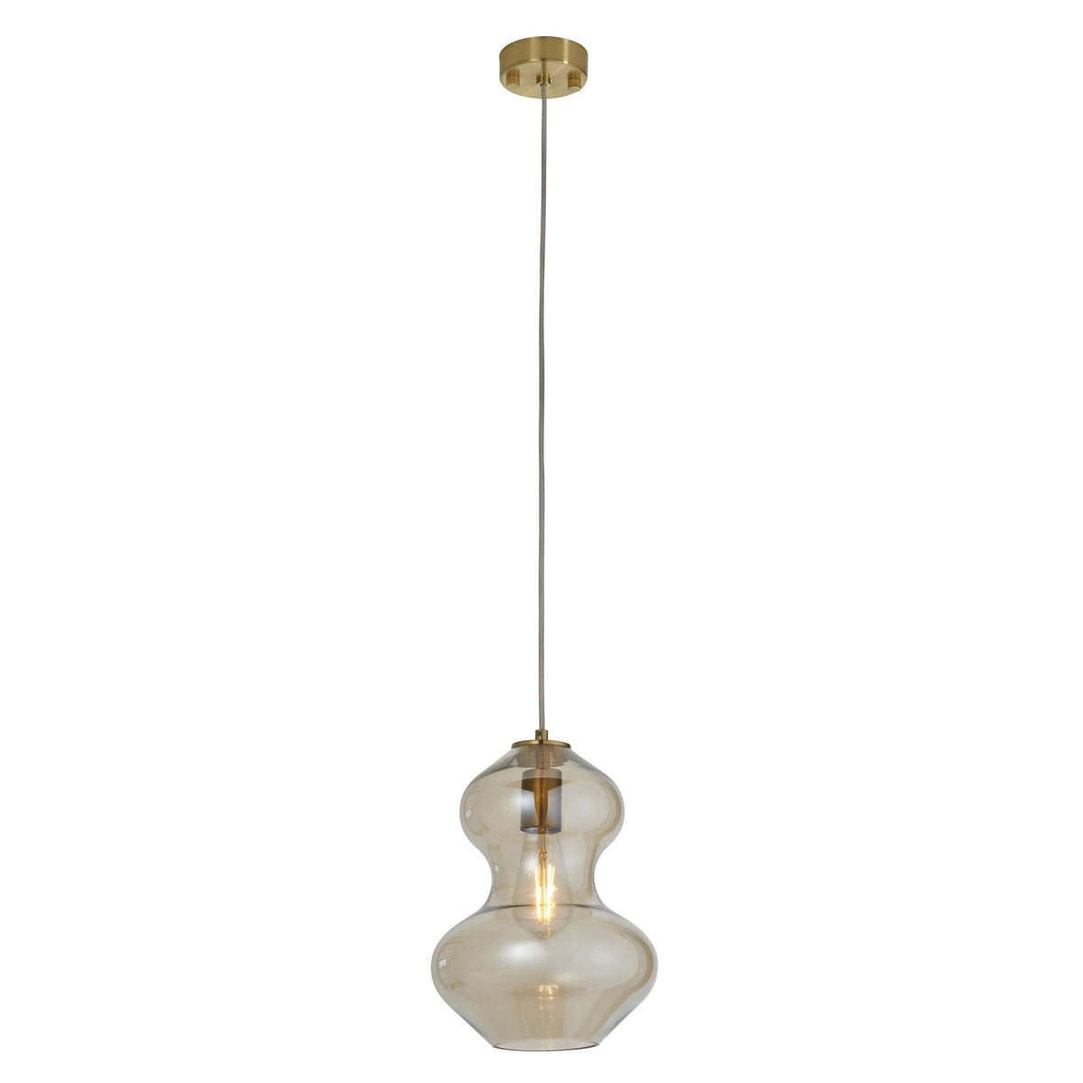 Kelda Shaped Single Pendant with Champagne Lustre Glass and Satin Brass Detailing