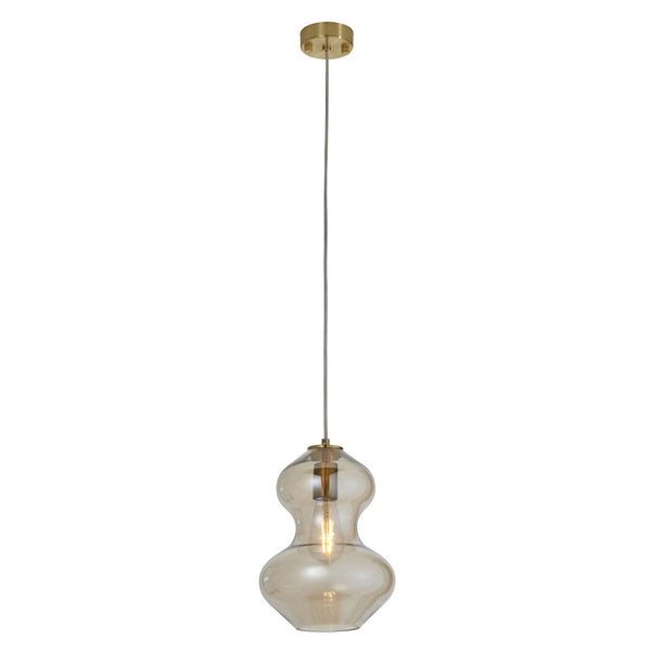 Kelda Shaped Single Pendant with Champagne Lustre Glass and Satin Brass Detailing