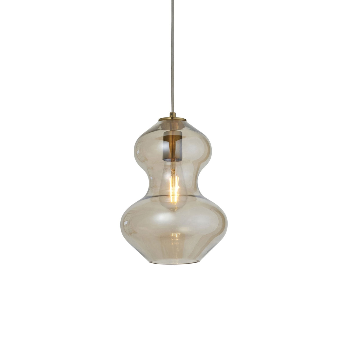 Kelda Shaped Single Pendant with Champagne Lustre Glass and Satin Brass Detailing