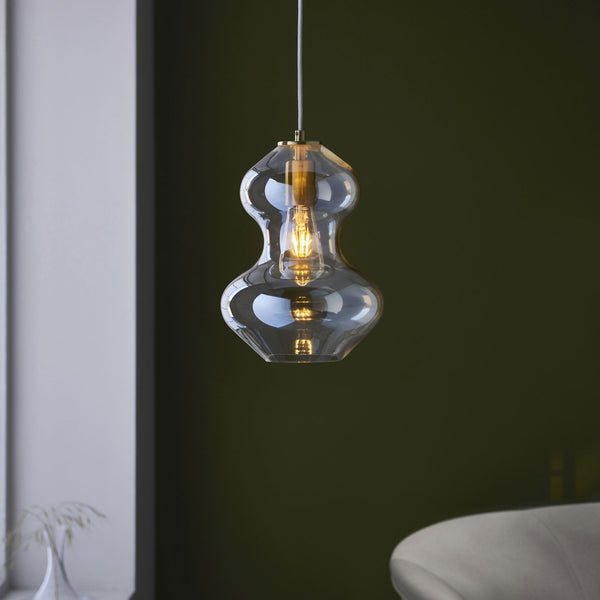 Kelda Shaped Single Pendant with Champagne Lustre Glass and Satin Brass Detailing