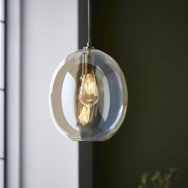 Kelda Oval Single Pendant with Champagne Lustre Glass and Satin Brass Detailing