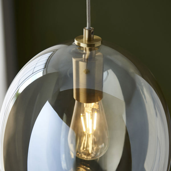 Kelda Oval Single Pendant with Champagne Lustre Glass and Satin Brass Detailing