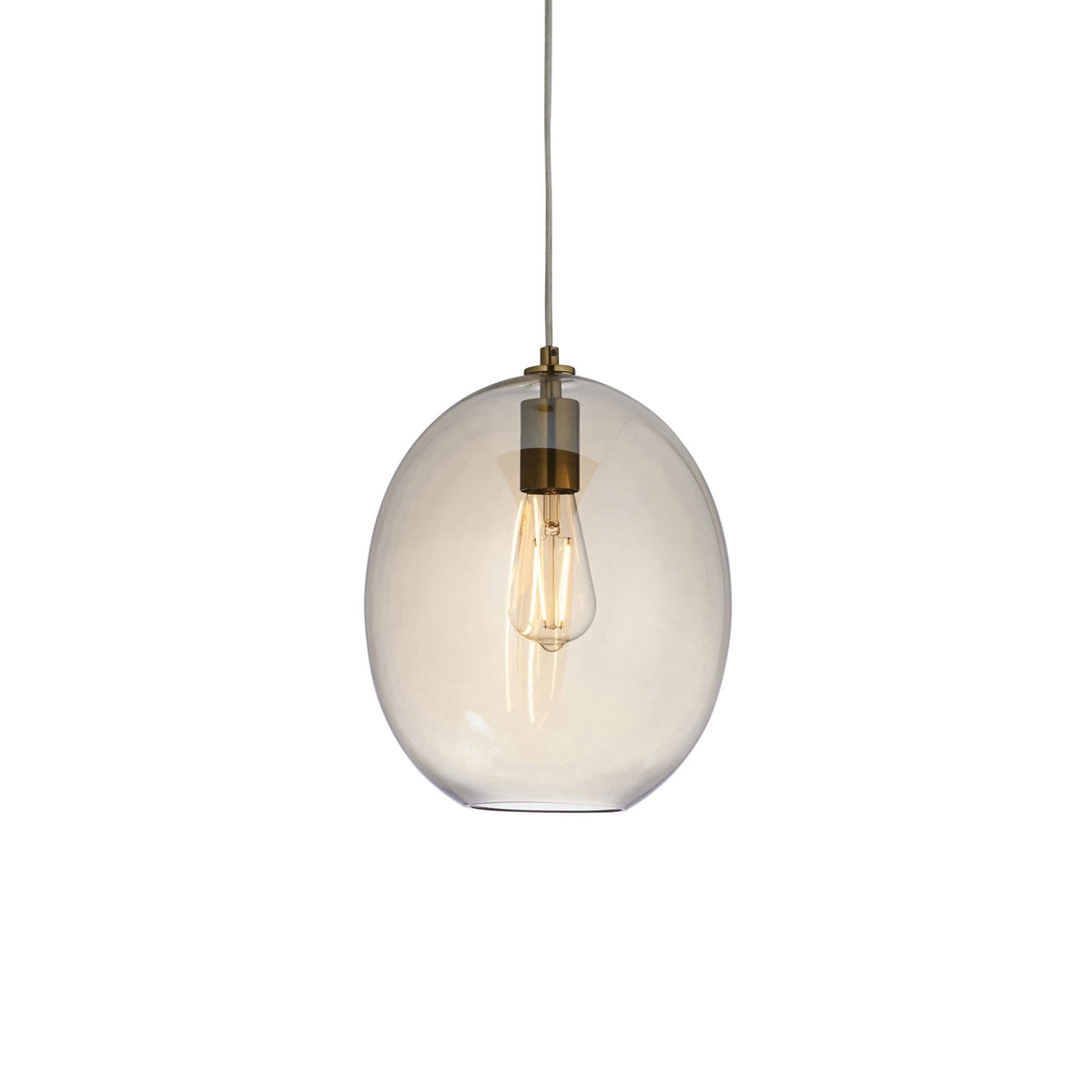 Kelda Oval Single Pendant with Champagne Lustre Glass and Satin Brass Detailing