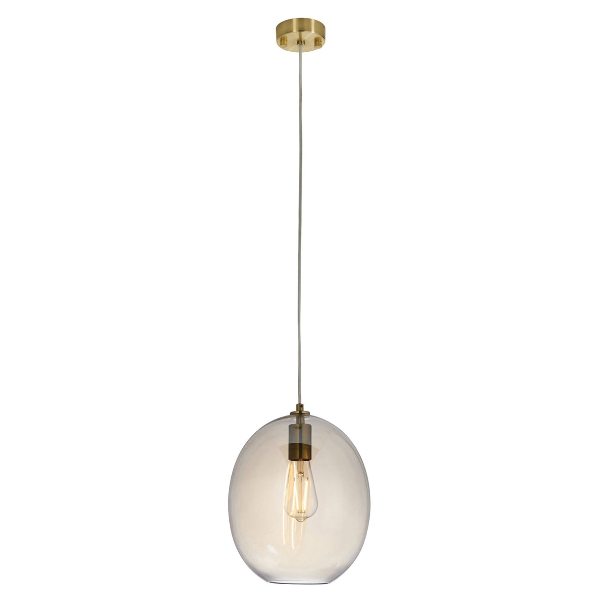 Kelda Oval Single Pendant with Champagne Lustre Glass and Satin Brass Detailing