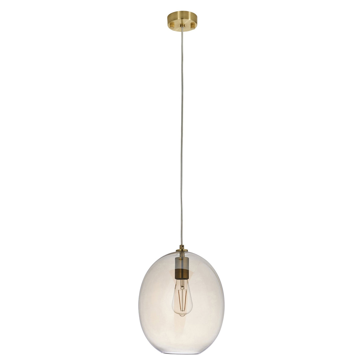 Kelda Oval Single Pendant with Champagne Lustre Glass and Satin Brass Detailing