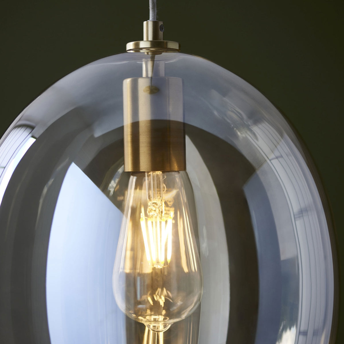 Kelda Oval Single Pendant with Champagne Lustre Glass and Satin Brass Detailing